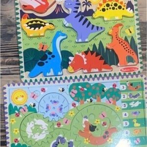 Melissa & Doug Colorful dinosaur and animals wooden puzzle lot